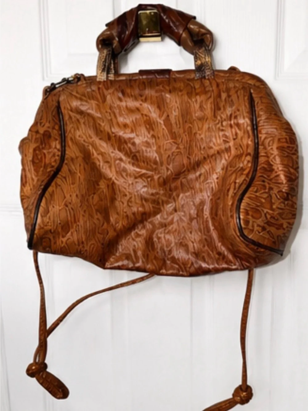 Vintage Brown Patchwork Leather Satchel Bag Tassel Crossbody